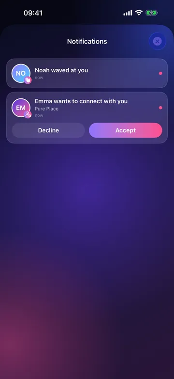 Rowmate notifications: a wave and a connection request to accept or decline